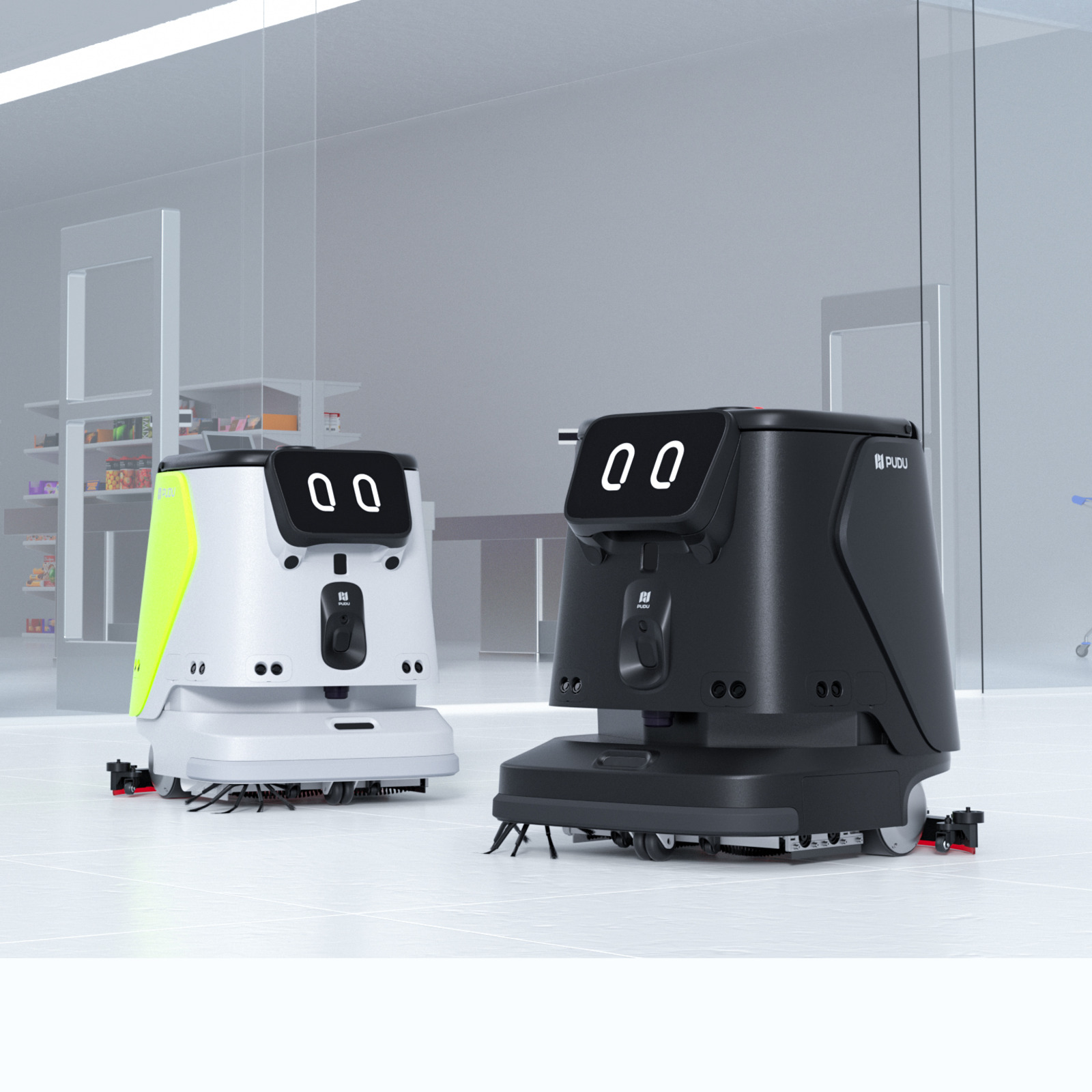 Crown Automation CC1 Pro cleaning robots in a retail store